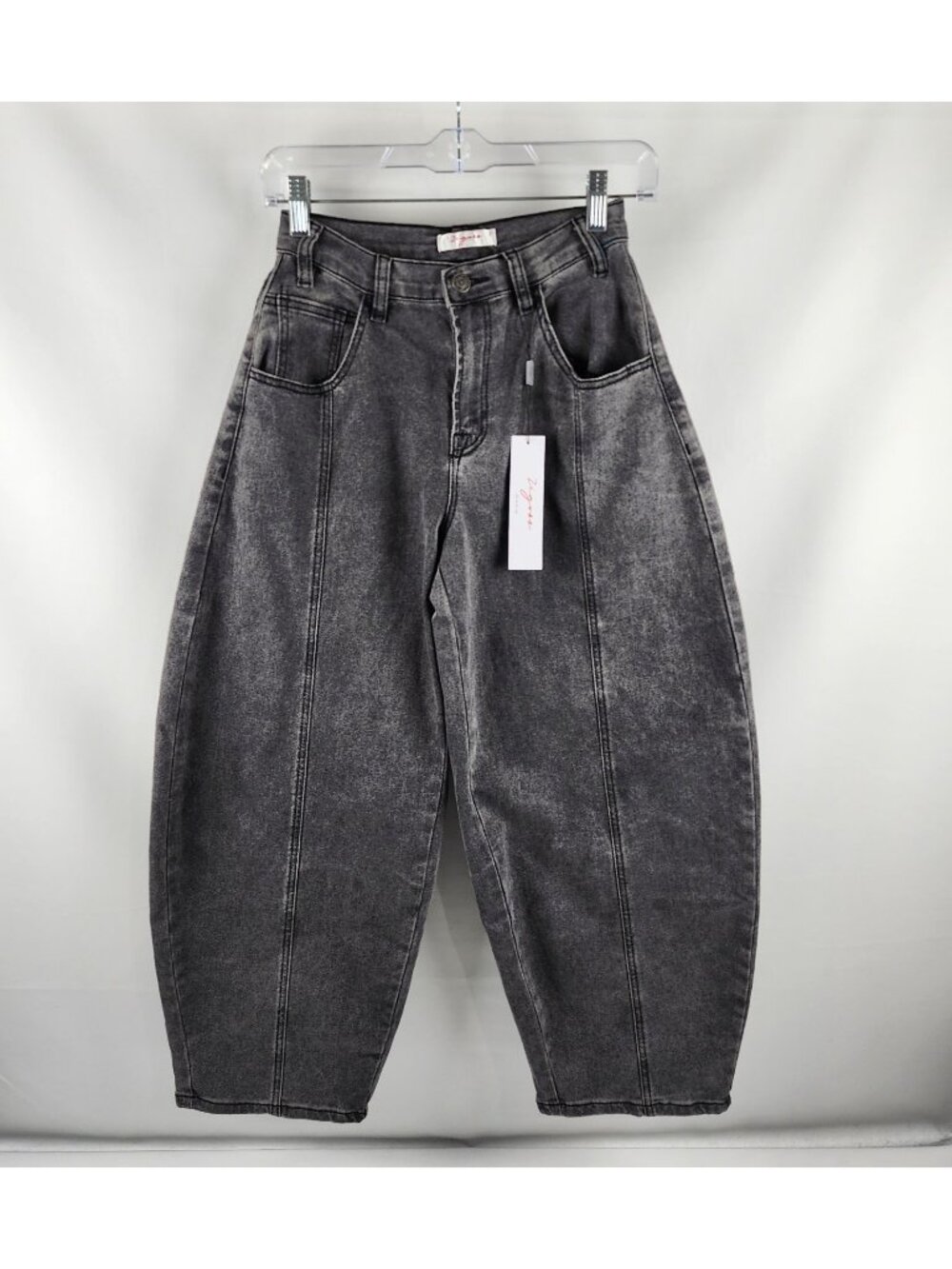 Vigoss Jeans Womens 0/24 Black Belted Barrel Leg Denim VC-P03222A (24x26) NWT
